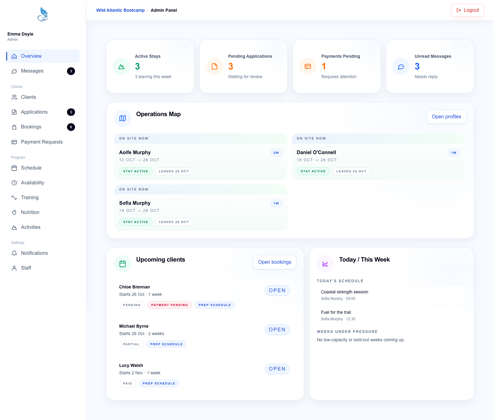 Bootcamp admin overview