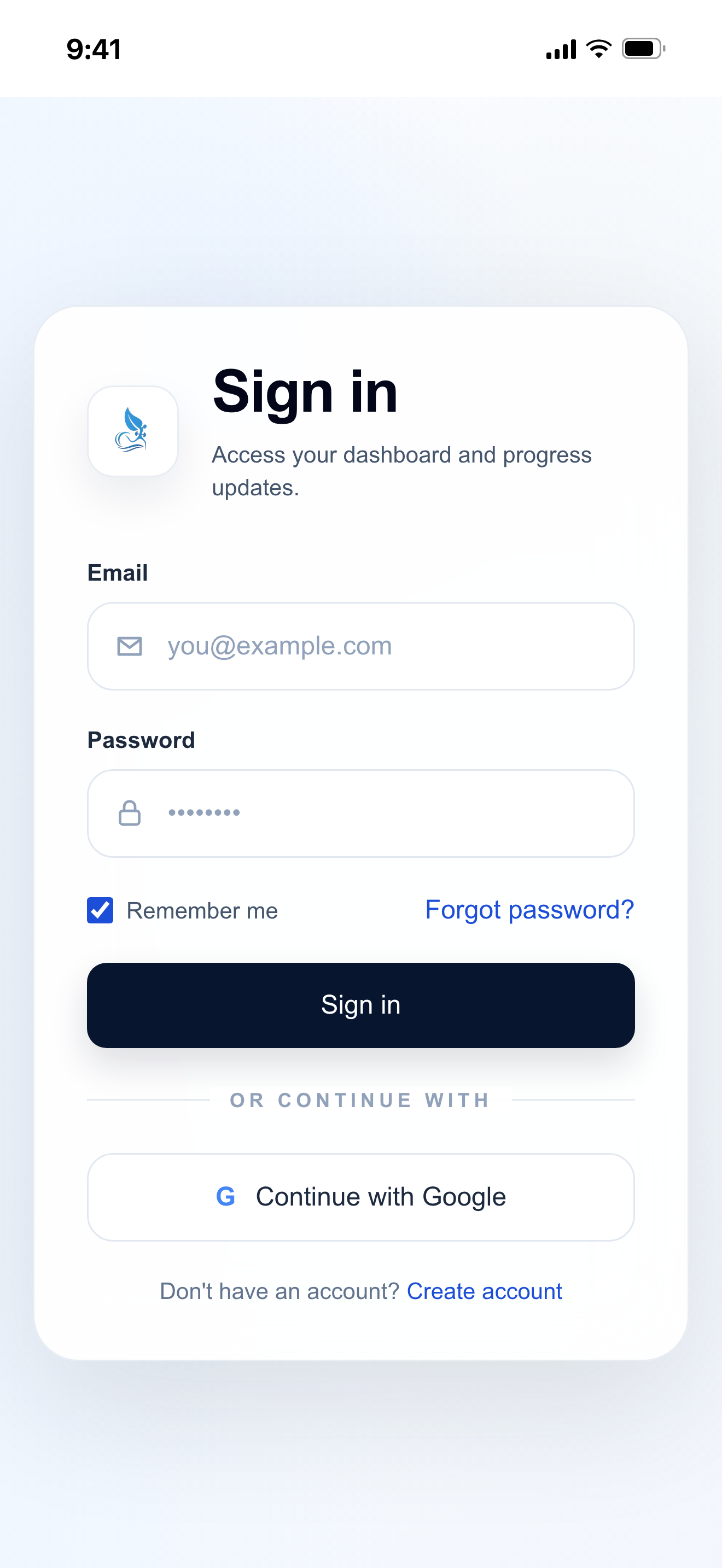 Bootcamp client app sign-in screen