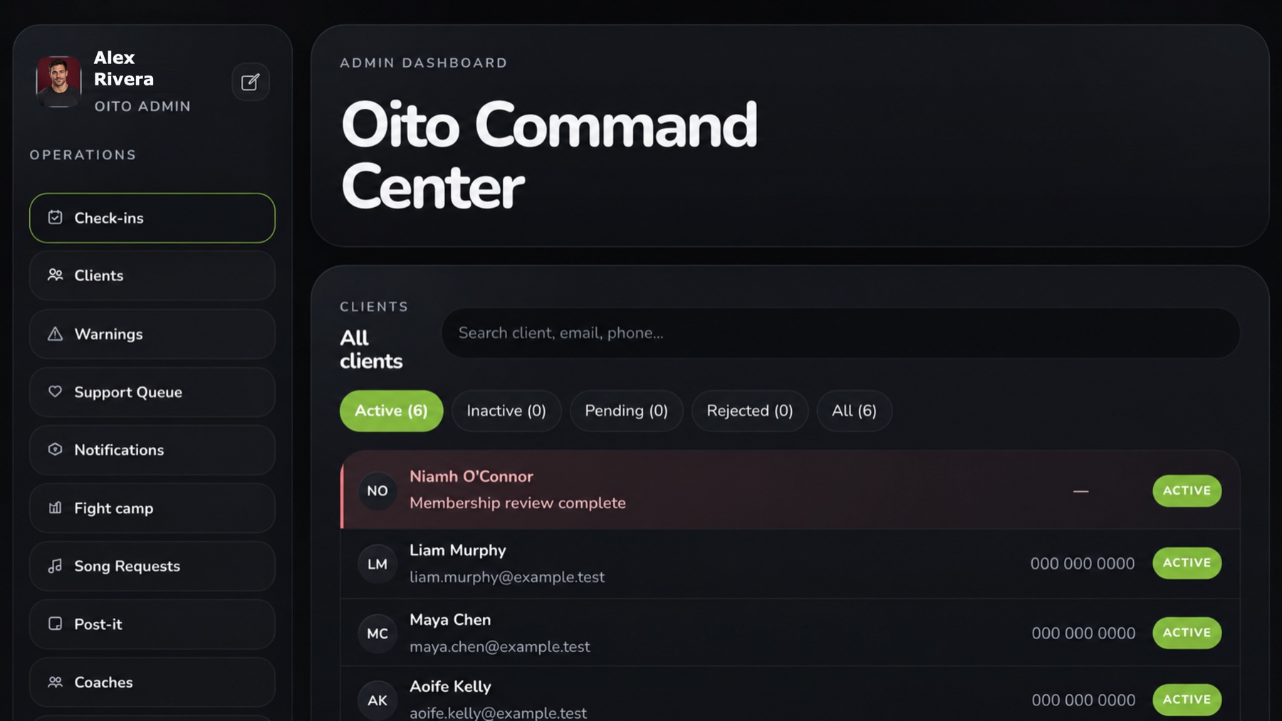 Oito admin client overview